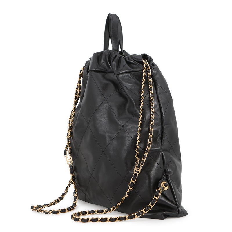 シャネル リュック シャネル22 ラージ シャイニーカーフレザー AS3313 CHANEL バックパック バッグ 黒