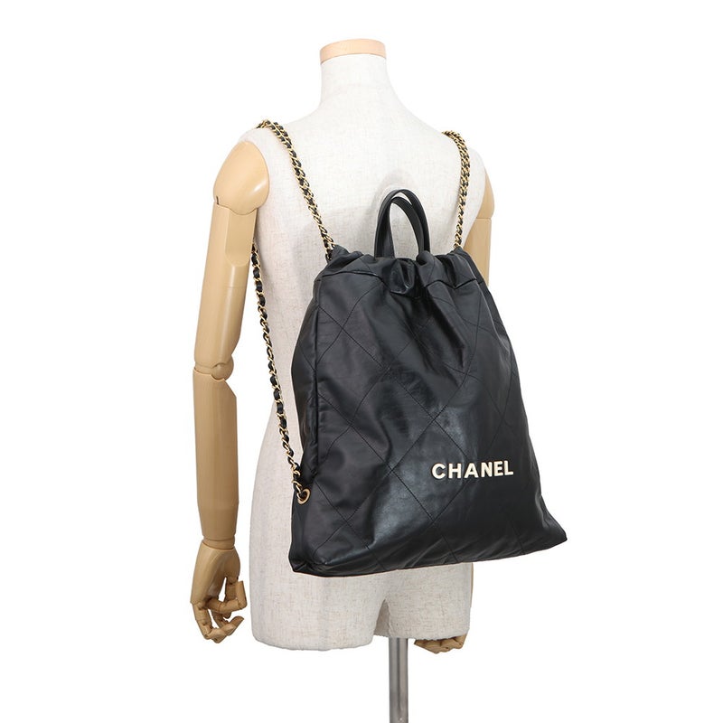シャネル リュック シャネル22 ラージ シャイニーカーフレザー AS3313 CHANEL バックパック バッグ 黒