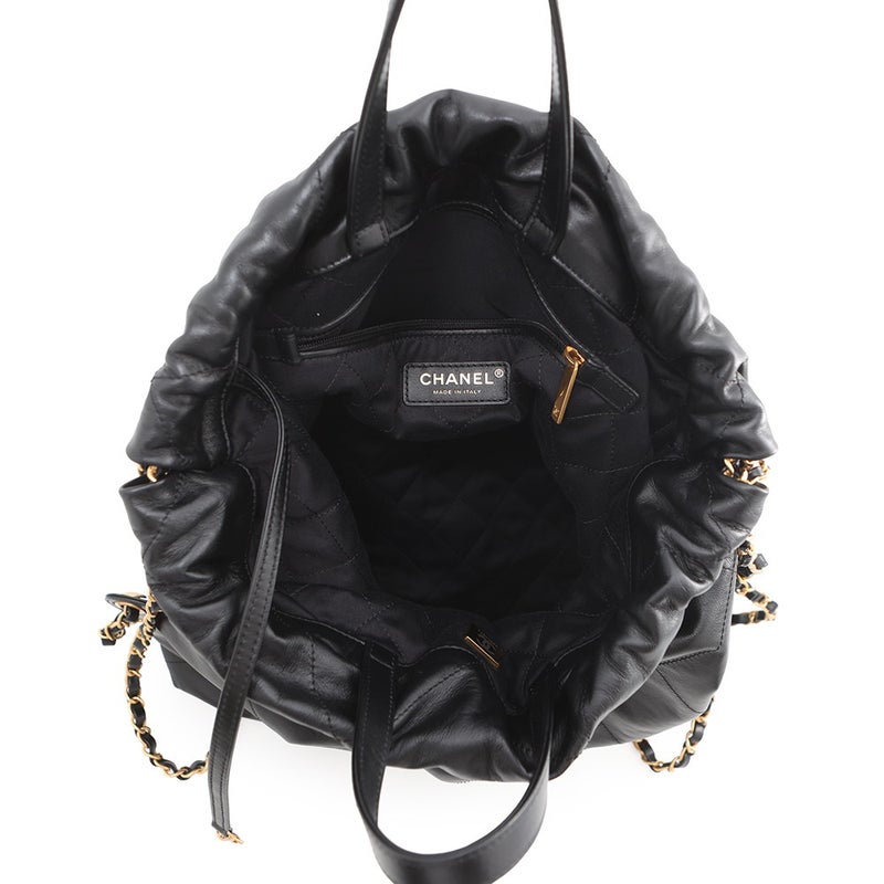シャネル リュック シャネル22 ラージ シャイニーカーフレザー AS3313 CHANEL バックパック バッグ 黒
