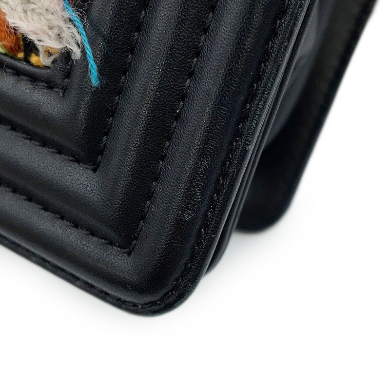 シャネル チェーンショルダーバッグ ボーイシャネル スモール マトラッセ ココマーク ラムスキン ツイード CHANEL 黒