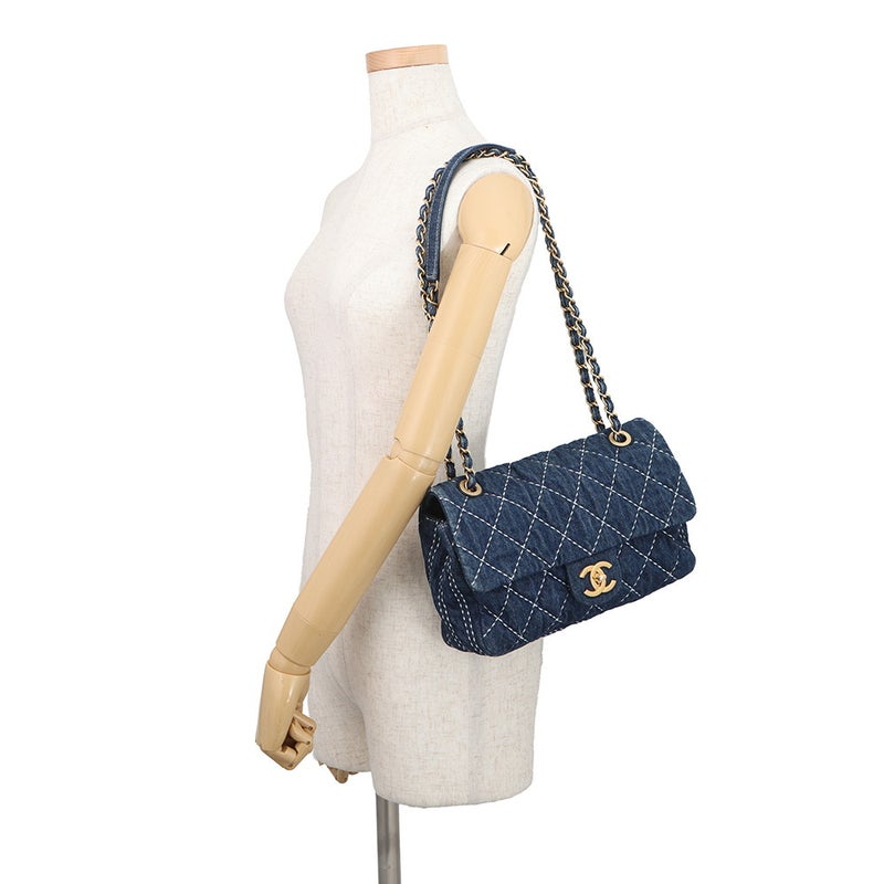 シャネル チェーンショルダーバッグ ココマーク マトラッセ シングルフラップ デニム AS1328 CHANEL