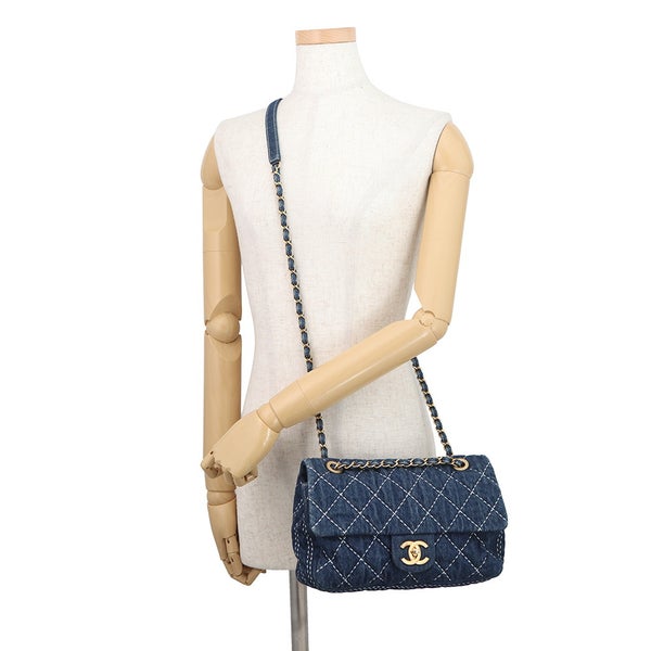 シャネル チェーンショルダーバッグ ココマーク マトラッセ シングルフラップ デニム AS1328 CHANEL