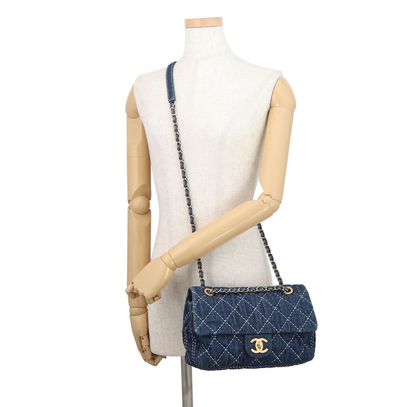 シャネル チェーンショルダーバッグ ココマーク マトラッセ シングルフラップ デニム AS1328 CHANEL