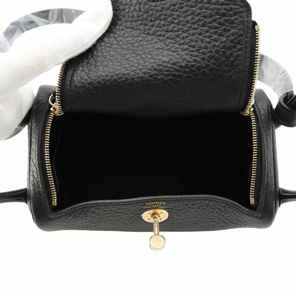 エルメス リンディ ミニ ブラック/ゴールド金具 トリヨンクレマンス W刻印 HERMES 2wayショルダー 黒