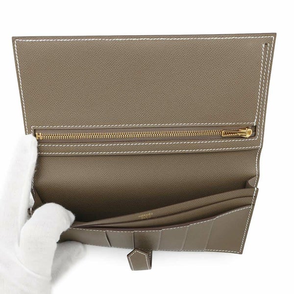 エルメス 長財布 ベアンスフレ エトゥープ/ゴールド金具 ヴォーマダム W刻印 HERMES 財布