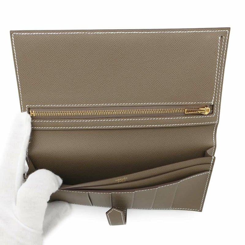 エルメス 長財布 ベアンスフレ エトゥープ/ゴールド金具 ヴォーマダム W刻印 HERMES 財布