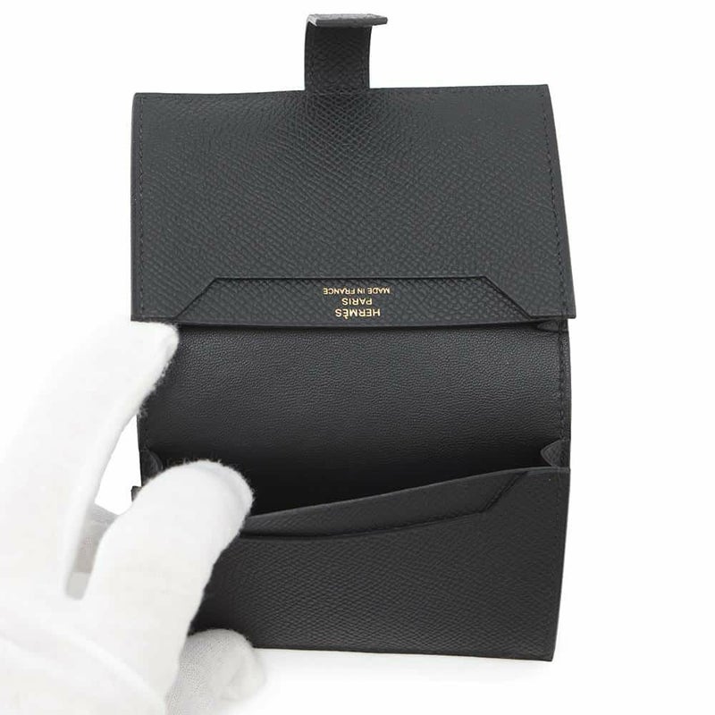 エルメス カードケース ベアン ミニ ブラック/ゴールド金具 エプソン W刻印 HERMES 名刺入れ 黒