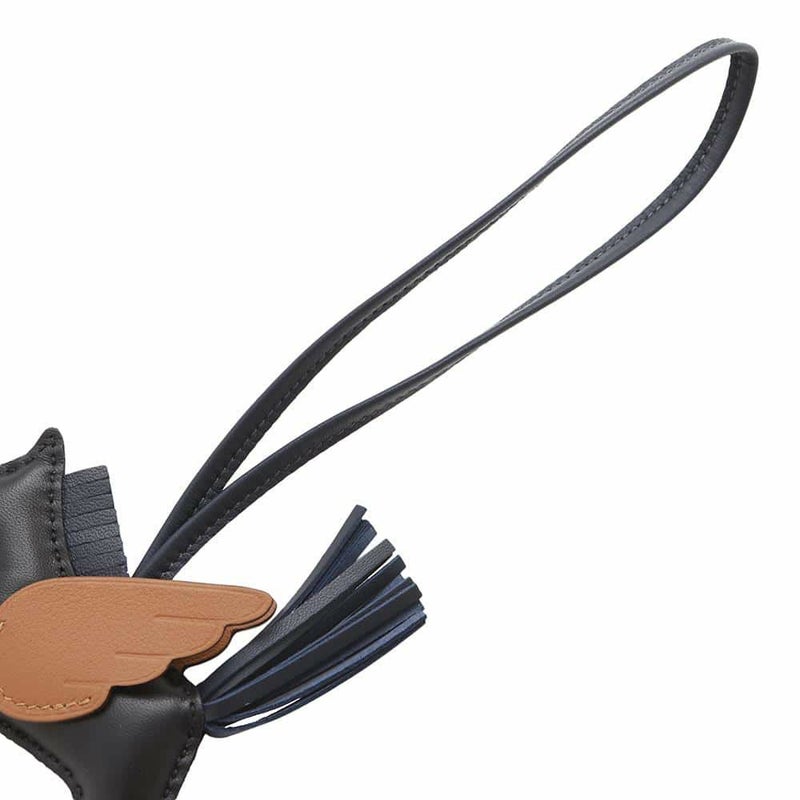 エルメス バッグチャーム ロデオPM ペガサス ブラック/ブルーニュイ/ゴールド ラムスキン W刻印 黒