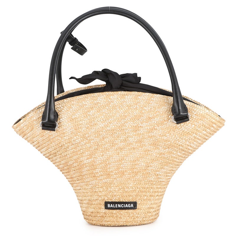 バレンシアガ ハンドバッグ ビーチバッグ ラフィア/レザー ミディアム BALENCIAGA バッグ かごバッグ 黒