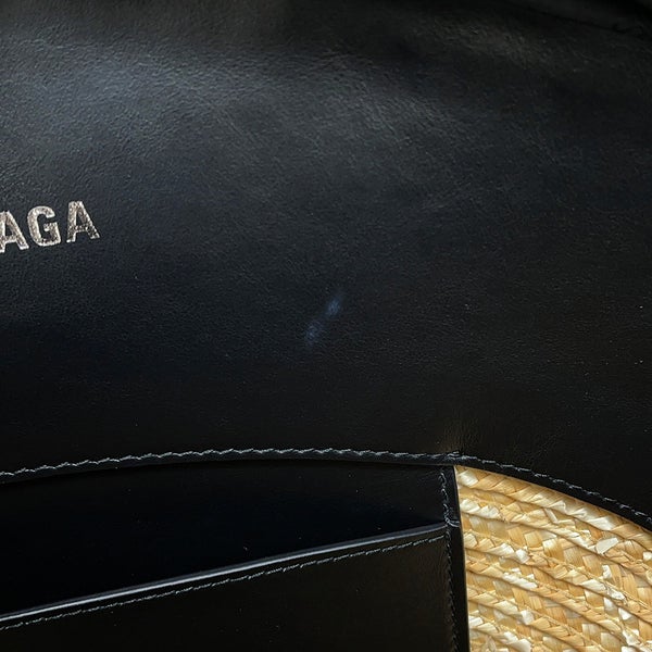 バレンシアガ ハンドバッグ ビーチバッグ ラフィア/レザー ミディアム BALENCIAGA バッグ かごバッグ 黒