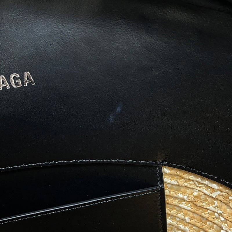 バレンシアガ ハンドバッグ ビーチバッグ ラフィア/レザー ミディアム BALENCIAGA バッグ かごバッグ 黒