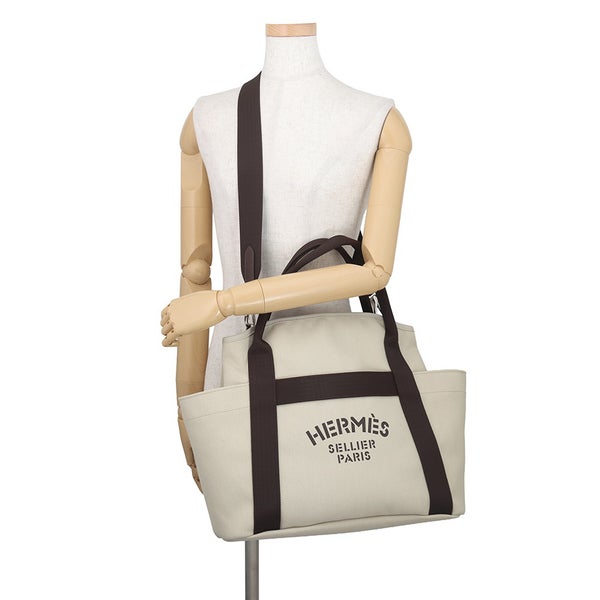 エルメス サックドパンサージュ グルーム ベージュ・サブール/フー/シルバー金具 トワルシェブロン/キャンバス K刻印