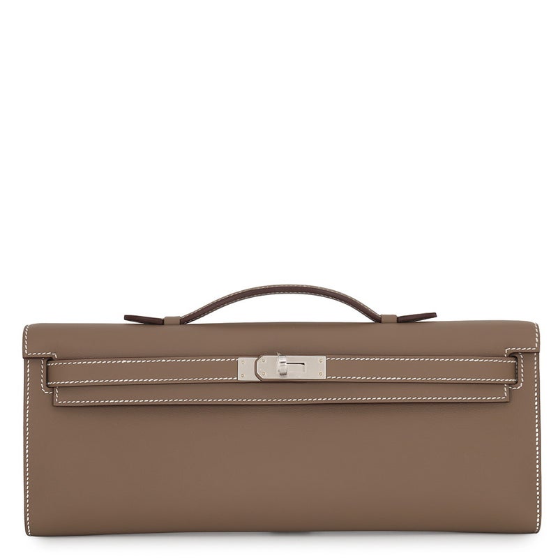 エルメス クラッチバッグ ケリーカット エトゥープ/シルバー金具 スイフト K刻印 HERMES Kelly Cut