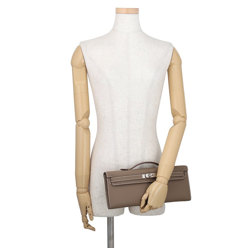 エルメス クラッチバッグ ケリーカット エトゥープ/シルバー金具 スイフト K刻印 HERMES Kelly Cut