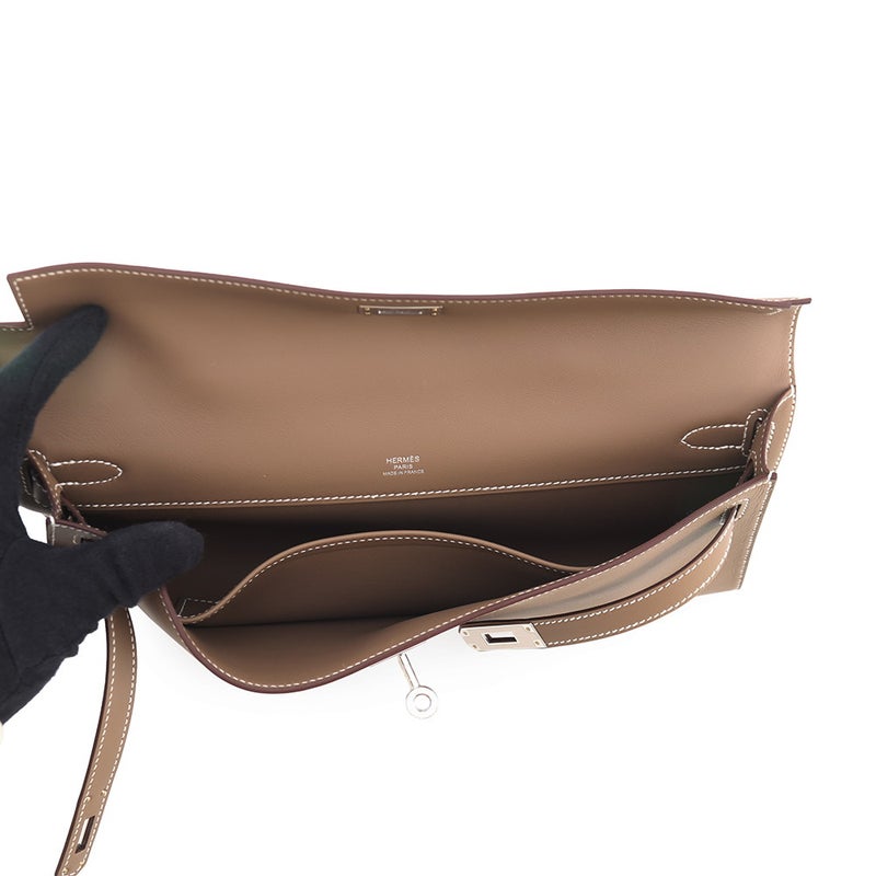 エルメス クラッチバッグ ケリーカット エトゥープ/シルバー金具 スイフト K刻印 HERMES Kelly Cut