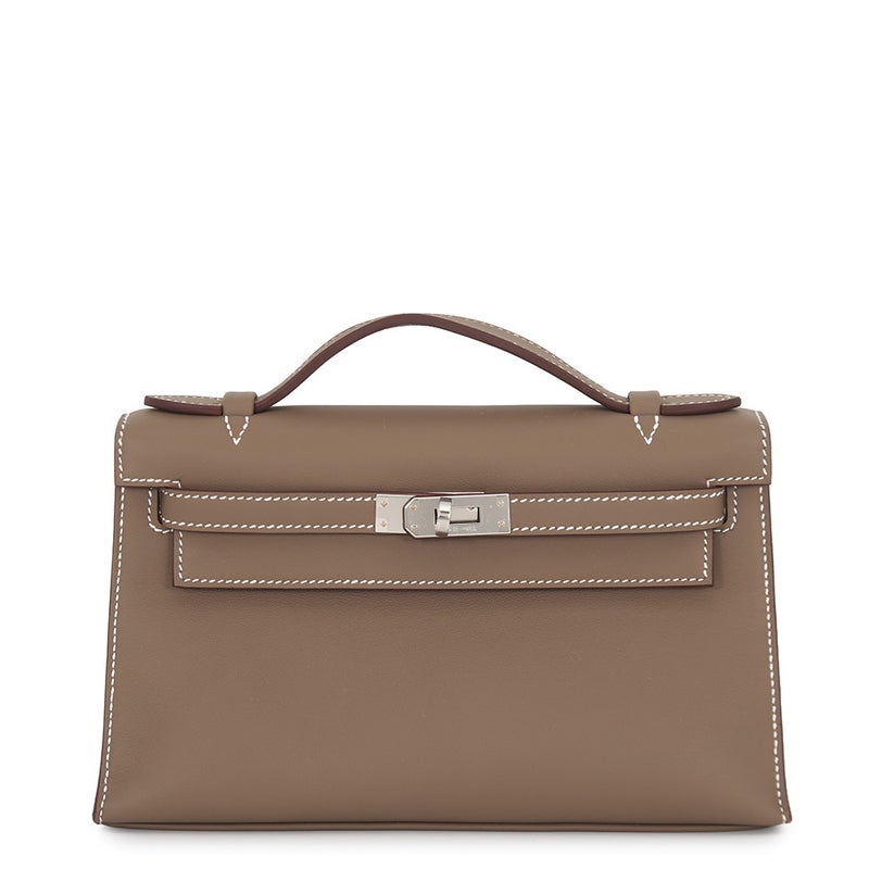 エルメス ハンドバッグ ポシェットケリー エトゥープ/シルバー金具 スイフト G刻印 HERMES バッグ