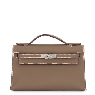 Hermès Kelly Pochette Etoupe Swift Palladium