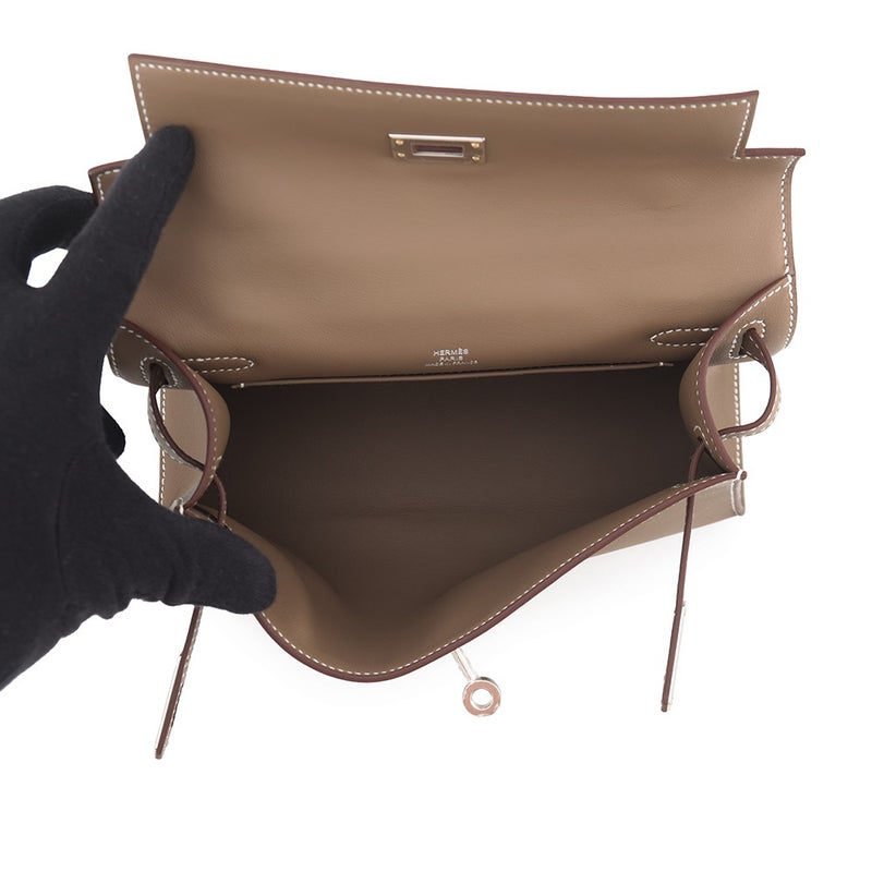 エルメス ハンドバッグ ポシェットケリー エトゥープ/シルバー金具 スイフト G刻印 HERMES バッグ