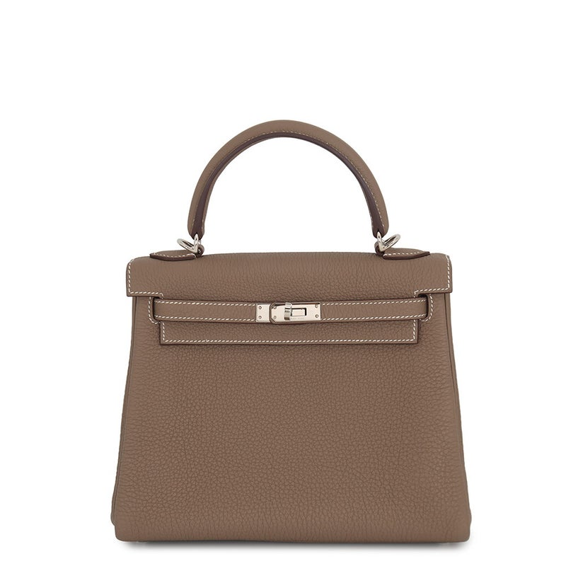 エルメス ハンドバッグ ケリー25 内縫い エトゥープ/シルバー金具 トゴ K刻印 HERMES Kelly 2wayバッグ