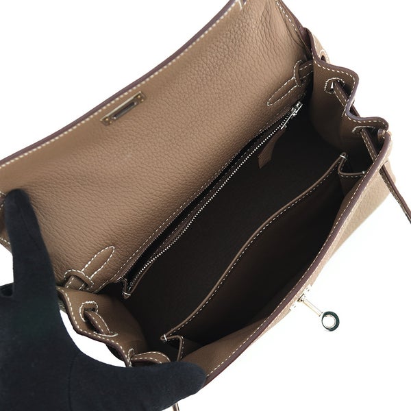 エルメス ハンドバッグ ケリー25 内縫い エトゥープ/シルバー金具 トゴ K刻印 HERMES Kelly 2wayバッグ