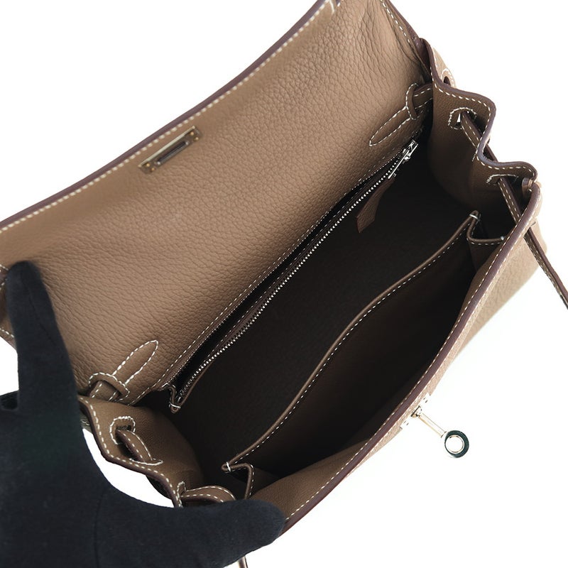 エルメス ハンドバッグ ケリー25 内縫い エトゥープ/シルバー金具 トゴ K刻印 HERMES Kelly 2wayバッグ