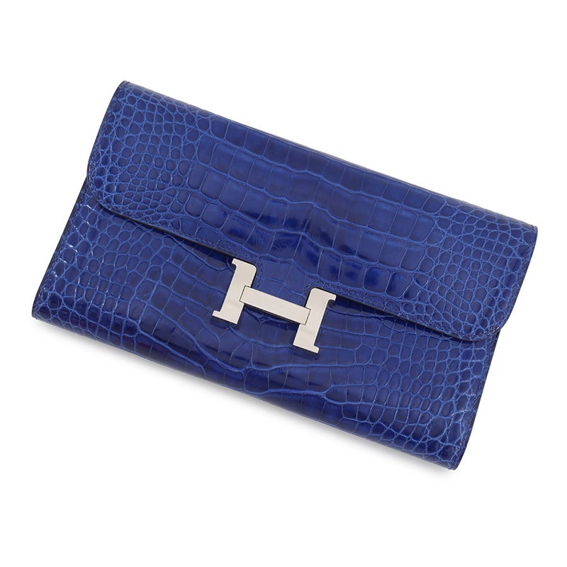 エルメス 長財布 コンスタンス ロング ブルーエレクトリック/シルバー金具 アリゲーターシャイン □Q刻印 HERMES 財布