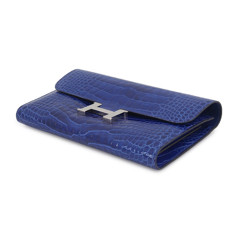 エルメス 長財布 コンスタンス ロング ブルーエレクトリック/シルバー金具 アリゲーターシャイン □Q刻印 HERMES 財布