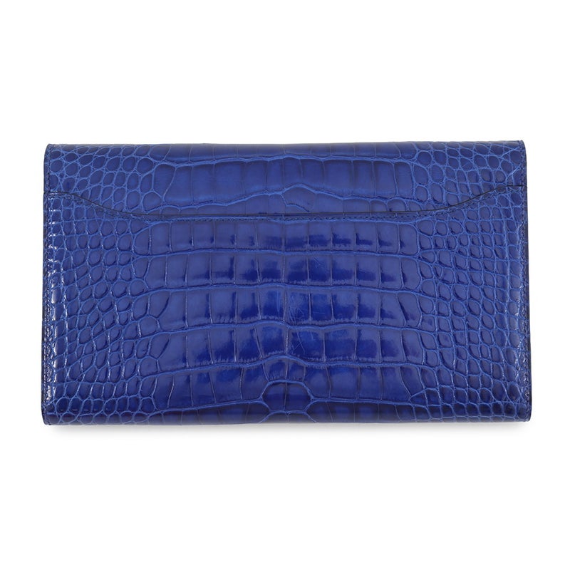 エルメス 長財布 コンスタンス ロング ブルーエレクトリック/シルバー金具 アリゲーターシャイン □Q刻印 HERMES 財布