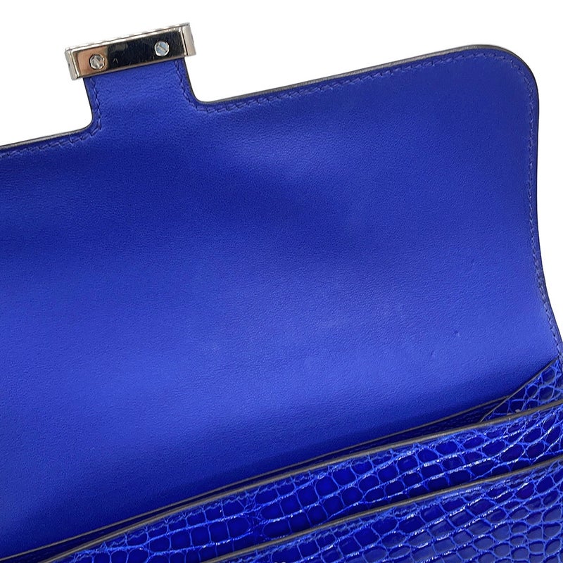 エルメス 長財布 コンスタンス ロング ブルーエレクトリック/シルバー金具 アリゲーターシャイン □Q刻印 HERMES 財布