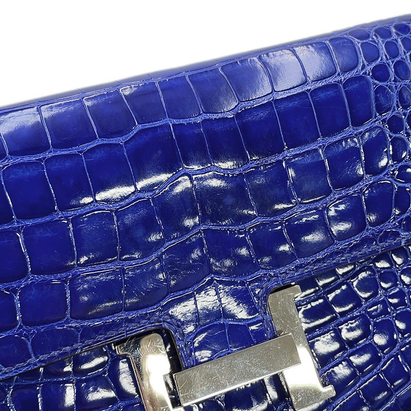 エルメス 長財布 コンスタンス ロング ブルーエレクトリック/シルバー金具 アリゲーターシャイン □Q刻印 HERMES 財布