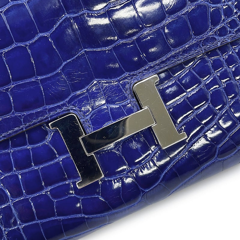 エルメス 長財布 コンスタンス ロング ブルーエレクトリック/シルバー金具 アリゲーターシャイン □Q刻印 HERMES 財布