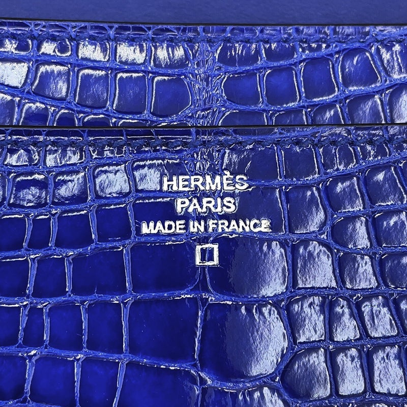 エルメス 長財布 コンスタンス ロング ブルーエレクトリック/シルバー金具 アリゲーターシャイン □Q刻印 HERMES 財布