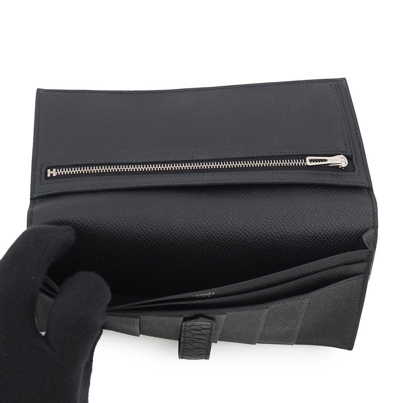 エルメス 長財布 ベアンスフレ タッチ ブラック/シルバー金具 エプソン/アリゲーターマット U刻印 黒