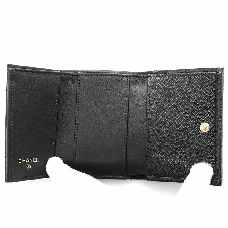 シャネル 三つ折り財布 マトラッセ ココマーク スモール フラップ ウォレット キャビアスキン AP3518 CHANEL 黒
