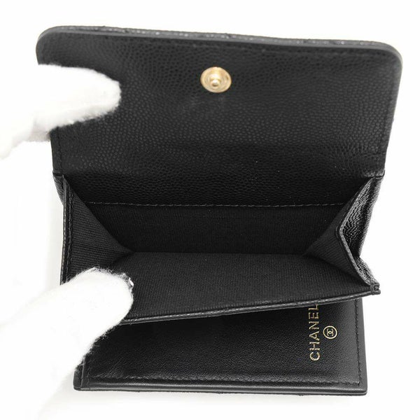 シャネル 三つ折り財布 マトラッセ ココマーク スモール フラップ ウォレット キャビアスキン AP3518 CHANEL 黒