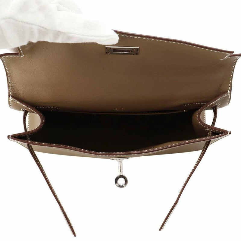 エルメス ハンドバッグ ポシェットケリー エトゥープ/シルバー金具 スイフト W刻印