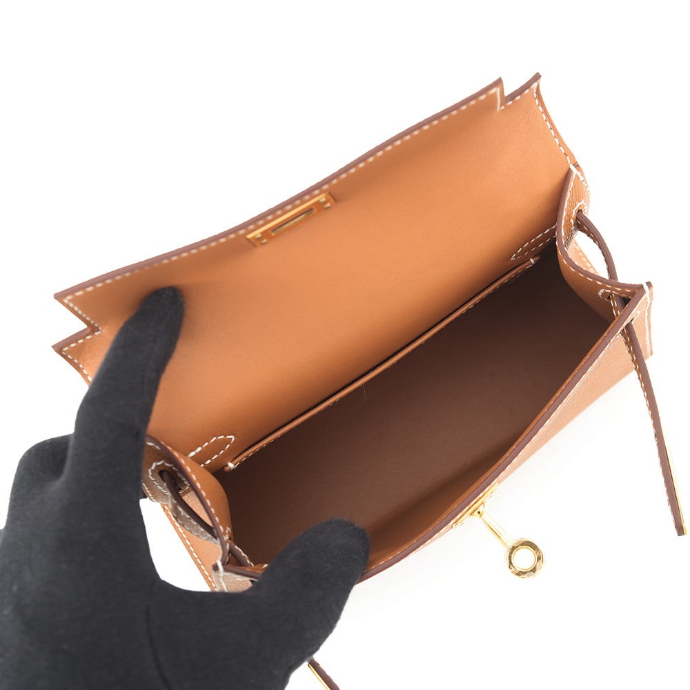 エルメス ハンドバッグ ミニケリー 外縫い ゴールド/ゴールド金具
