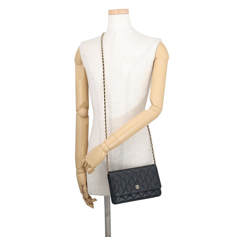 シャネル チェーンウォレット クラシック マトラッセ ココマーク キャビアスキン AP0250 CHANEL 財布 黒