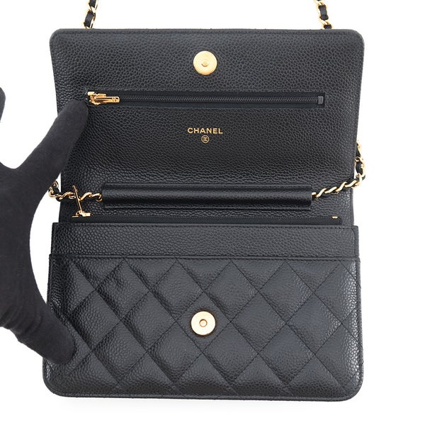 シャネル チェーンウォレット クラシック マトラッセ ココマーク キャビアスキン AP0250 CHANEL 財布 黒