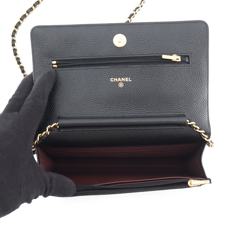 シャネル チェーンウォレット クラシック マトラッセ ココマーク キャビアスキン AP0250 CHANEL 財布 黒
