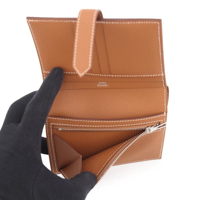 エルメス 二つ折り財布 ベアンコンパクト ゴールド/シルバー金具 エプソン G刻印