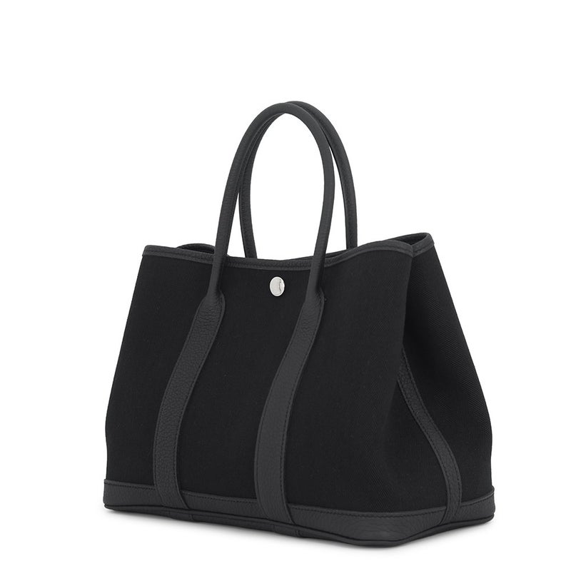 エルメス トートバッグ ガーデンパーティTPM ブラック/シルバー金具 トワルシェブロン/ネゴンダ C刻印 黒