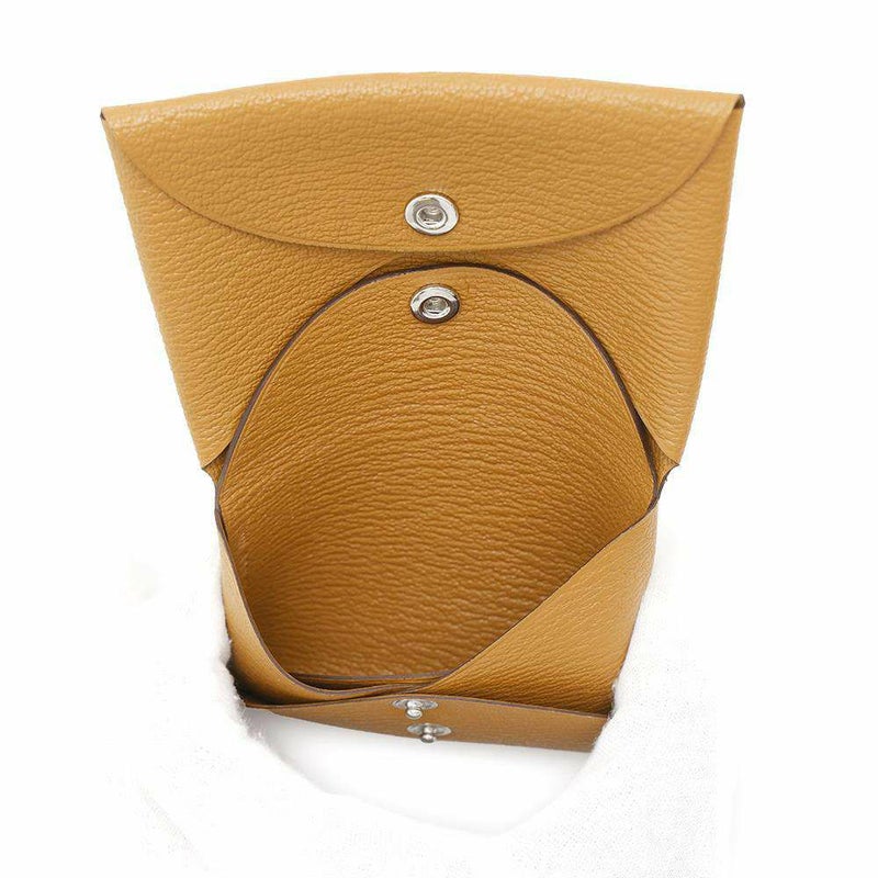 エルメス コインケース カルヴィ デュオ キャラメル/シルバー金具 シェブルミゾル W刻印 シェーブル