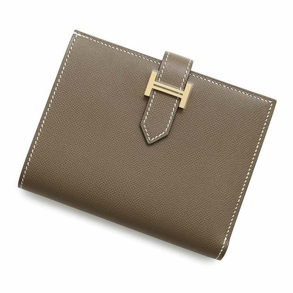 エルメス 二つ折り財布 ベアンコンパクト エトゥープ/ゴールド金具 ヴォーマダム W刻印 財布