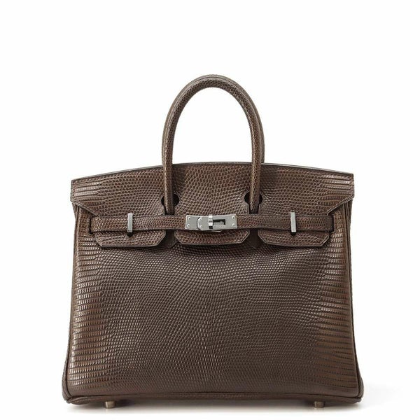 エルメス バーキン25 エベンヌ/シルバー金具 リザード □I刻印 HERMES Birkin ハンドバッグ