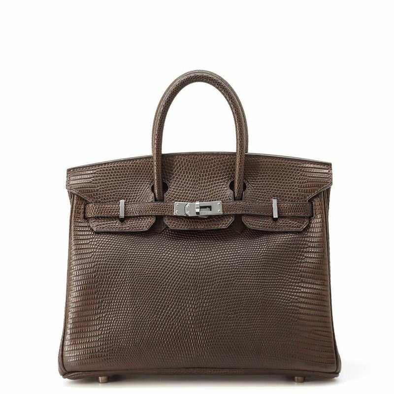 エルメス バーキン25 エベンヌ/シルバー金具 リザード □I刻印 HERMES Birkin ハンドバッグ