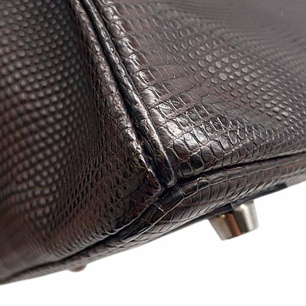 エルメス バーキン25 エベンヌ/シルバー金具 リザード □I刻印 HERMES Birkin ハンドバッグ