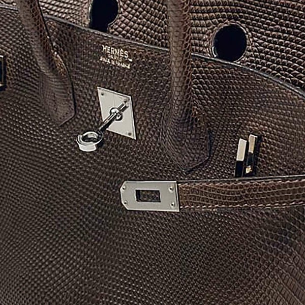 エルメス バーキン25 エベンヌ/シルバー金具 リザード □I刻印 HERMES Birkin ハンドバッグ