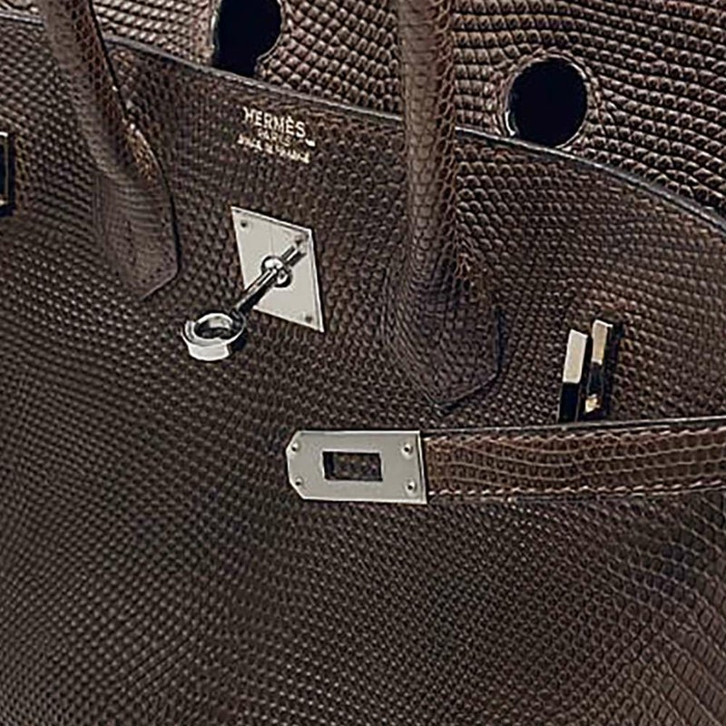 エルメス バーキン25 エベンヌ/シルバー金具 リザード □I刻印 HERMES Birkin ハンドバッグ