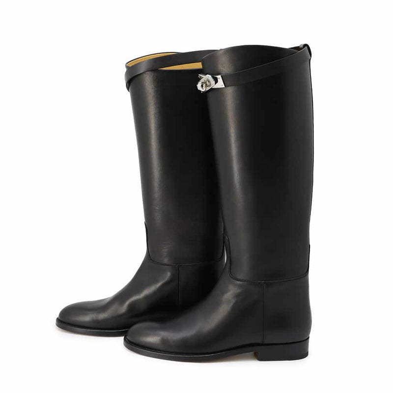 エルメス ブーツ ジャンピング レザー レディースサイズ36 HERMES ショートブーツ 黒